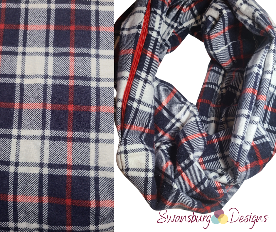 Navy & White Plaid Infinity Scarf with Pocket